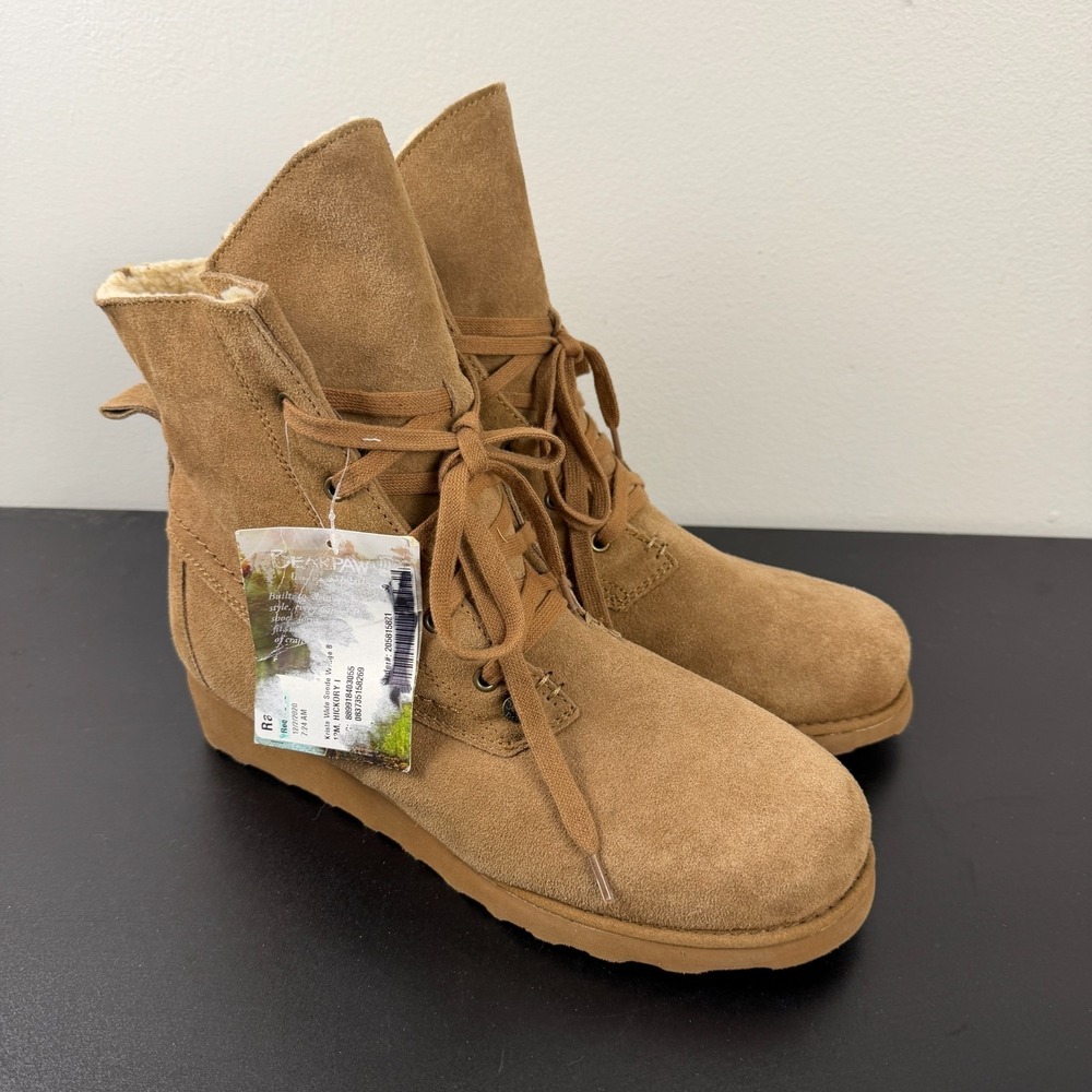 Bearpaw Krista Wide Wedge Boots Women's US 12 Brown Suede Sheepskin Lined Casual